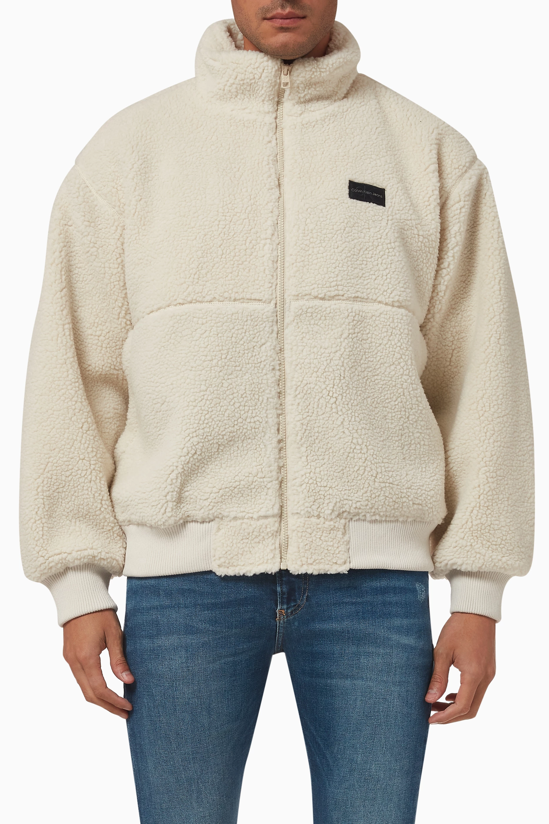 Shop Calvin Klein Jeans Neutral Logo Sherpa Jacket in Faux-shearling for MEN  | Ounass UAE