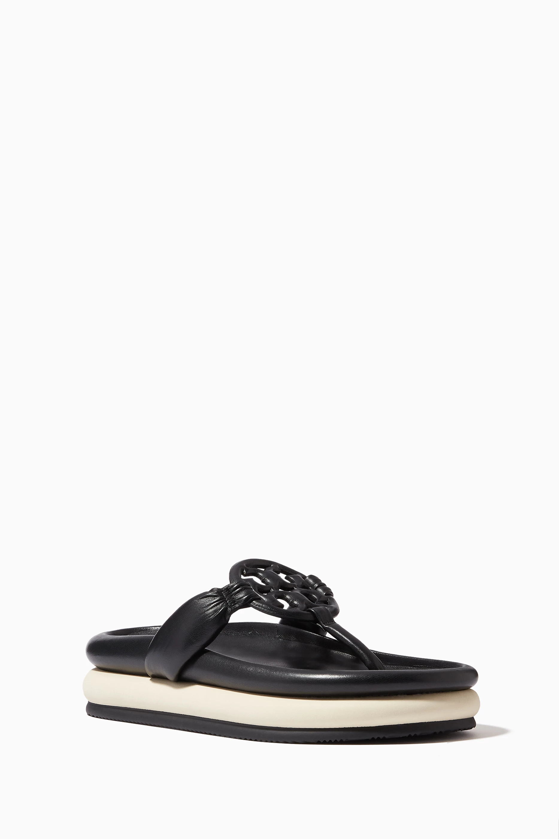 Shop Tory Burch Black Miller Cloud Puff Sandals in Leather for WOMEN |  Ounass UAE