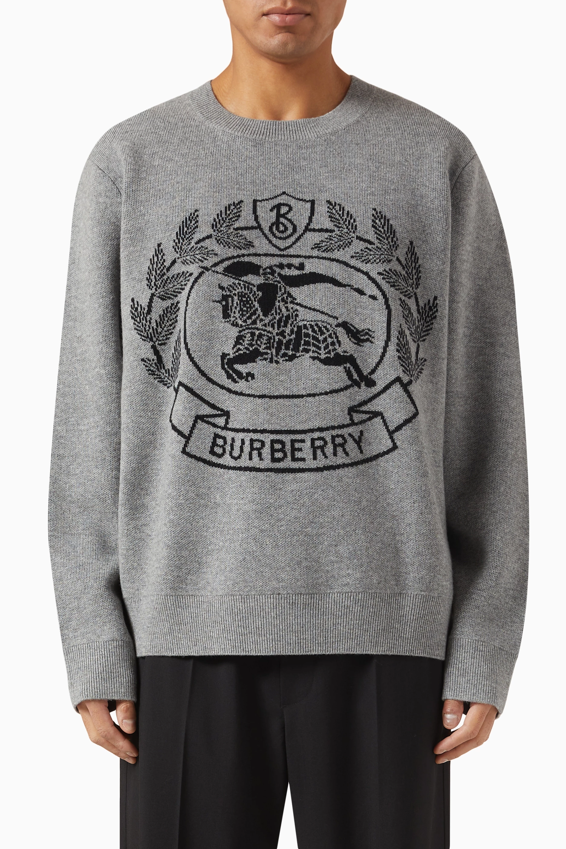 Shop Burberry Grey Irving Oversized Sweater in Wool for MEN | Ounass Bahrain