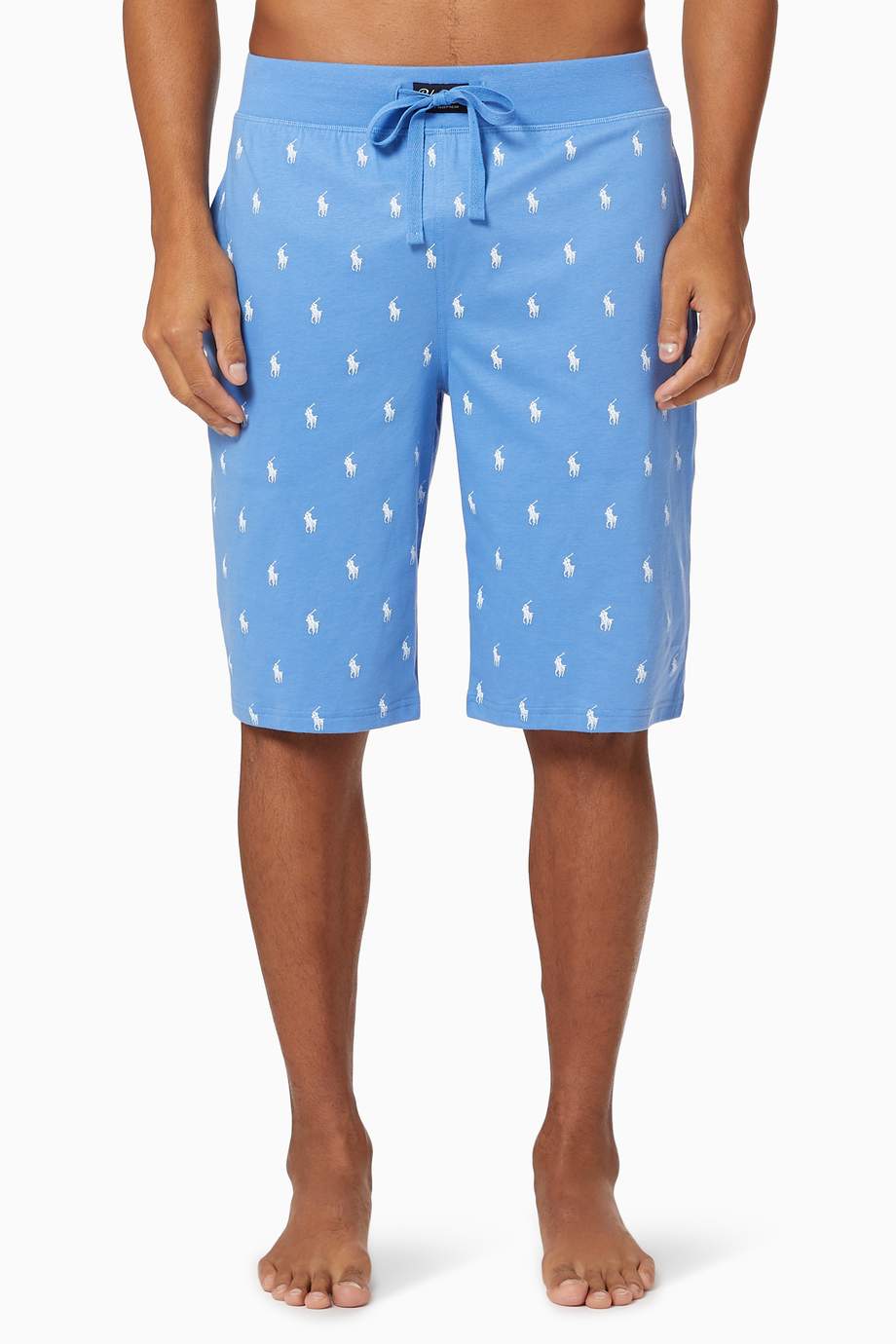 Shop Polo Ralph Lauren Blue All Over Pony Sweatshorts In Cotton For Men Ounass