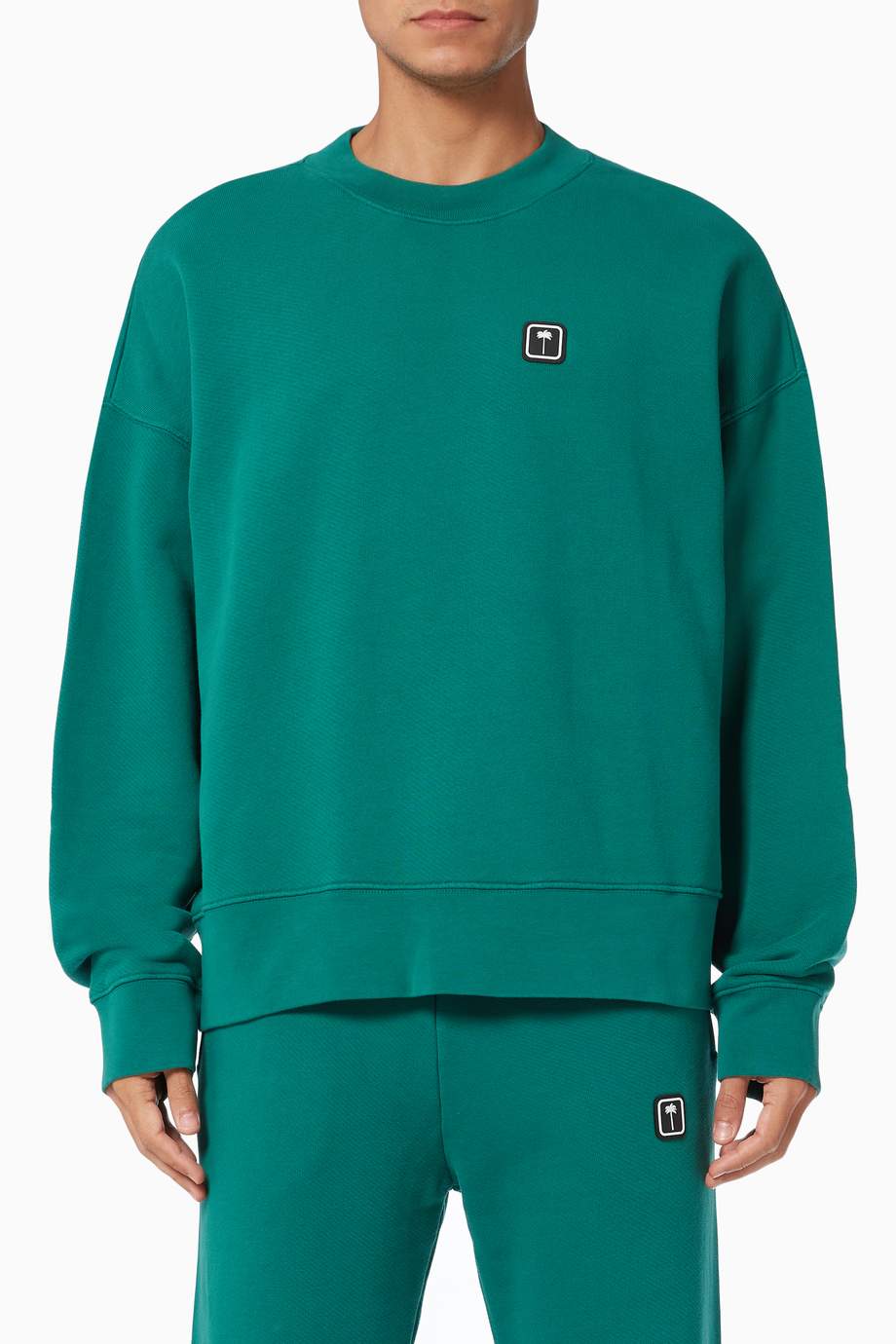Shop Palm Angels Green Palm Tree Sweatshirt In Cotton Jersey For Men Ounass Oman