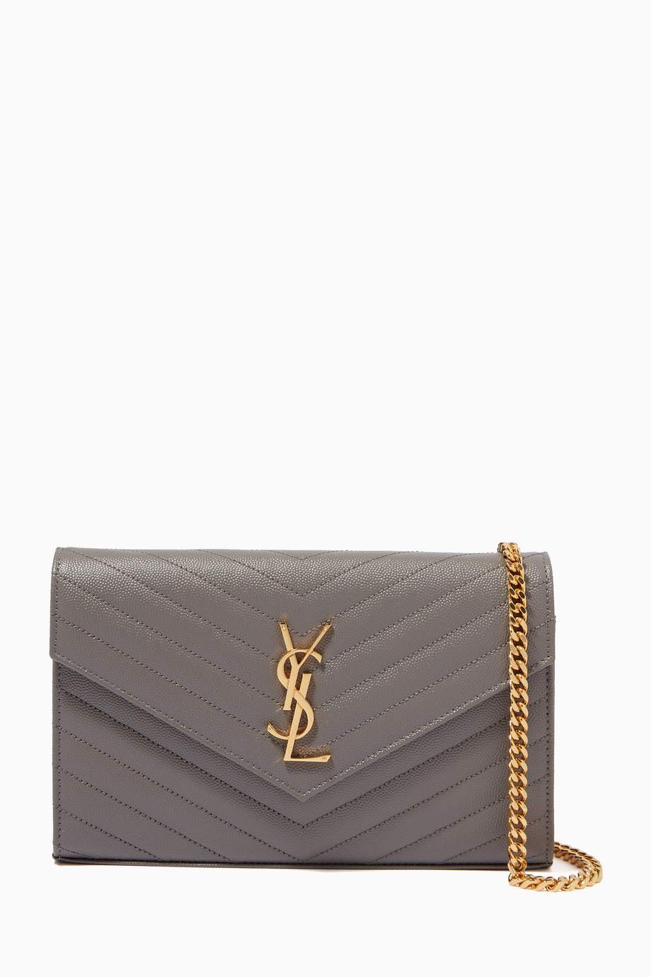 Ysl monogram chain wallet in 2025 grain de poudre embossed leather