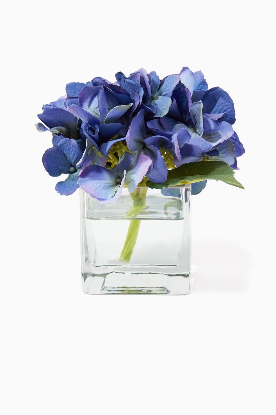 Shop NDI Blue Blue Hydrangea Bouquet in Glass Cube Vase for Women Ounass UAE