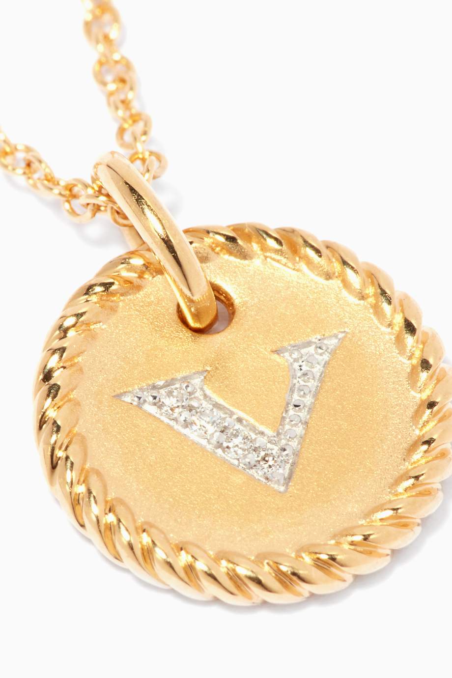 Shop David Yurman Yellow 18kt Gold V Initial Charm Necklace with