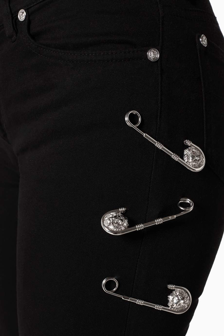 Shop Versus Black Black SafetyPin Jeans for Ounass UAE