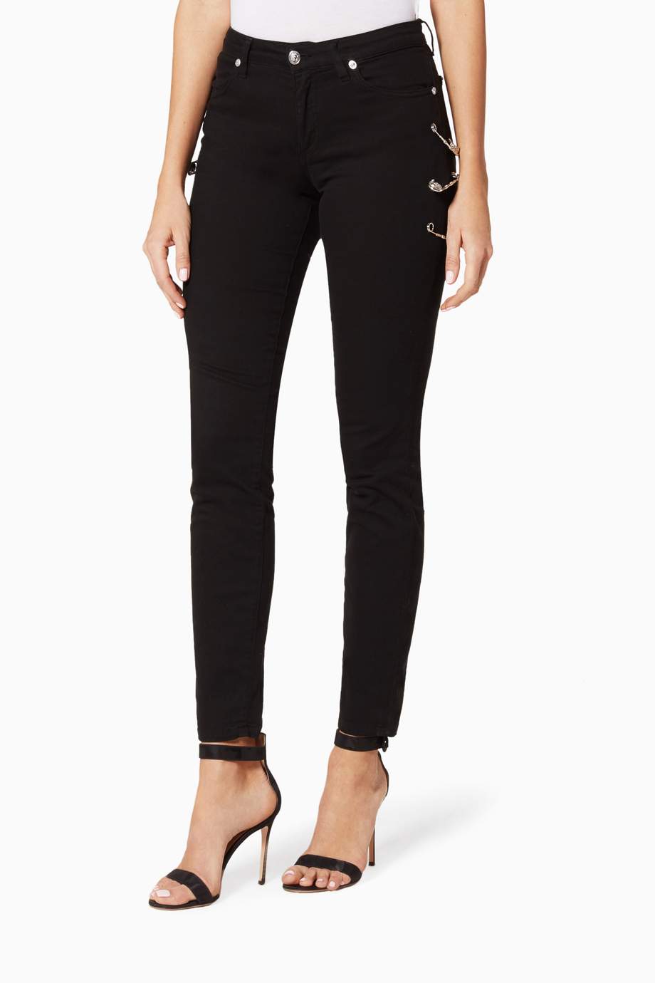 Shop Versus Black Black SafetyPin Jeans for Ounass UAE
