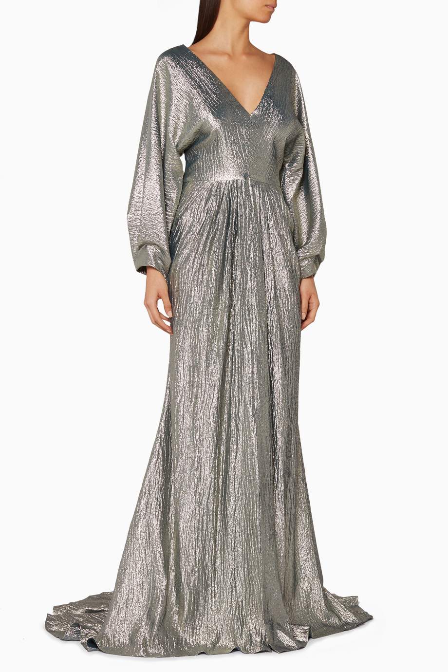 Shop Elizabeth Kennedy Gold Gold Lamé Batwing Gown for Women | Ounass Saudi