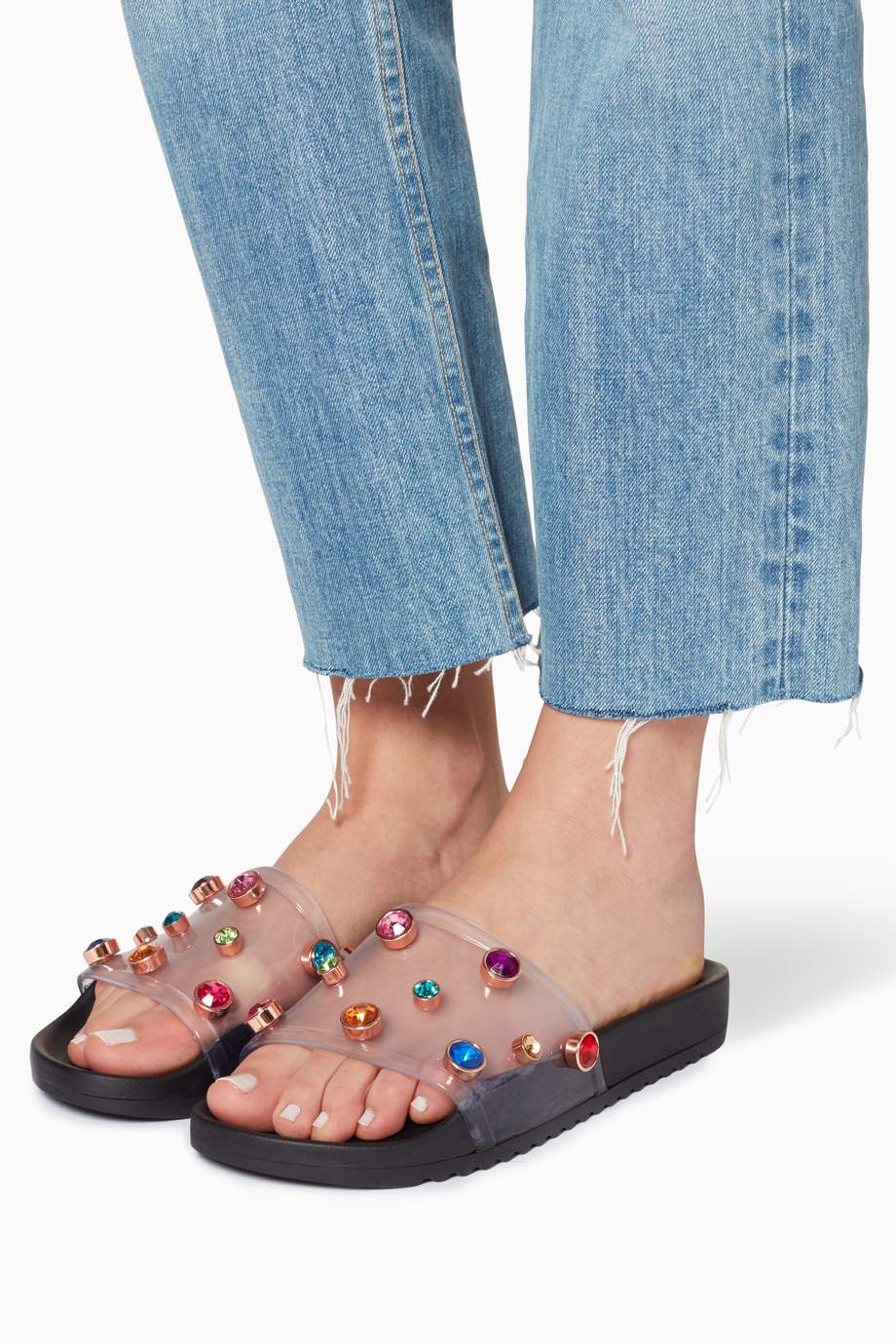 Shop Sophia ster Black Black Dina JewelEmbellishment Slides for