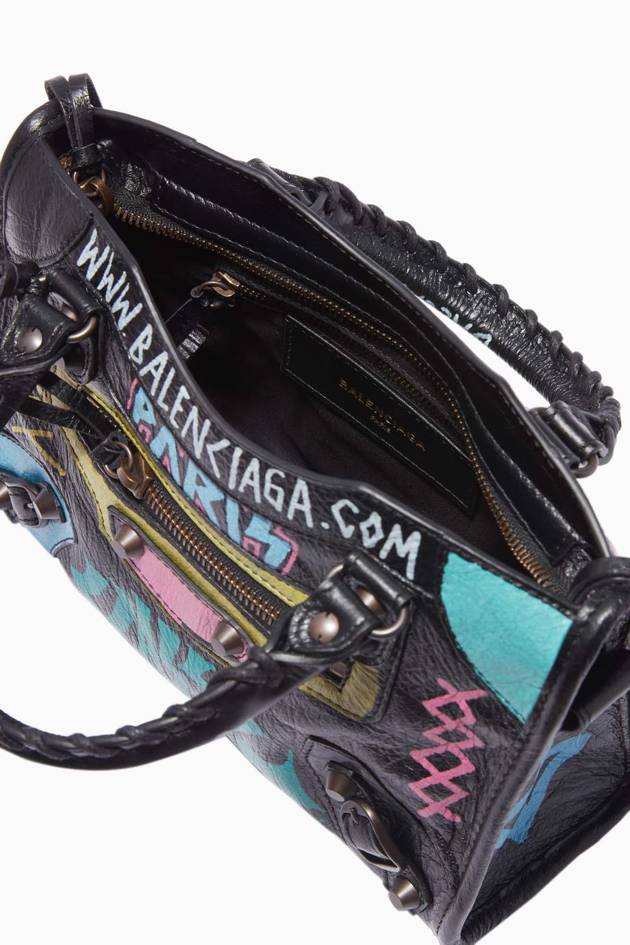 Shop Balenciaga Black Mini Classic City Arena Graffiti ...