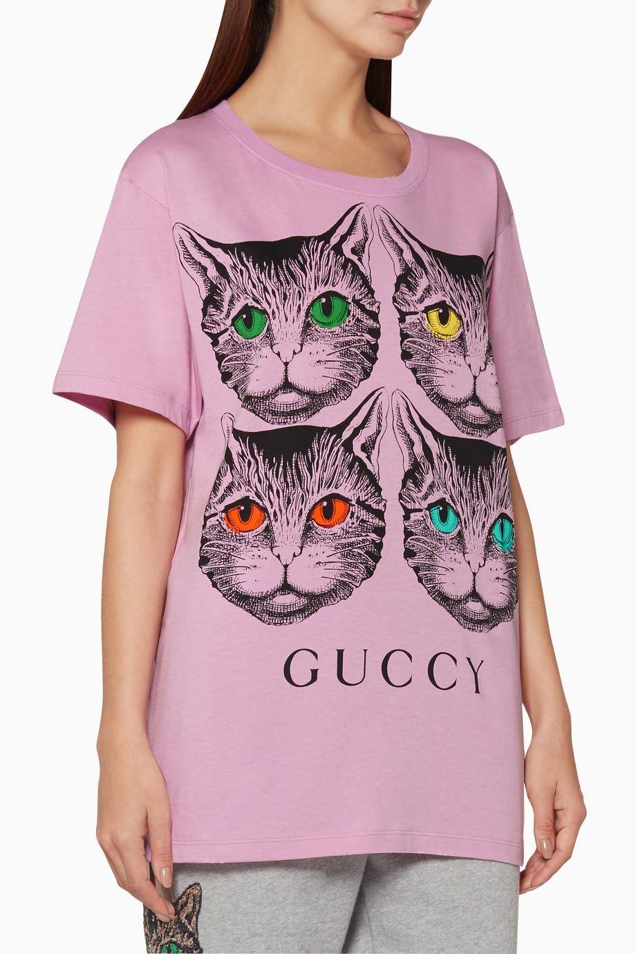 Shop Gucci Multicolour Purple Mystic Cat & Guccy Print T-Shirt for ...