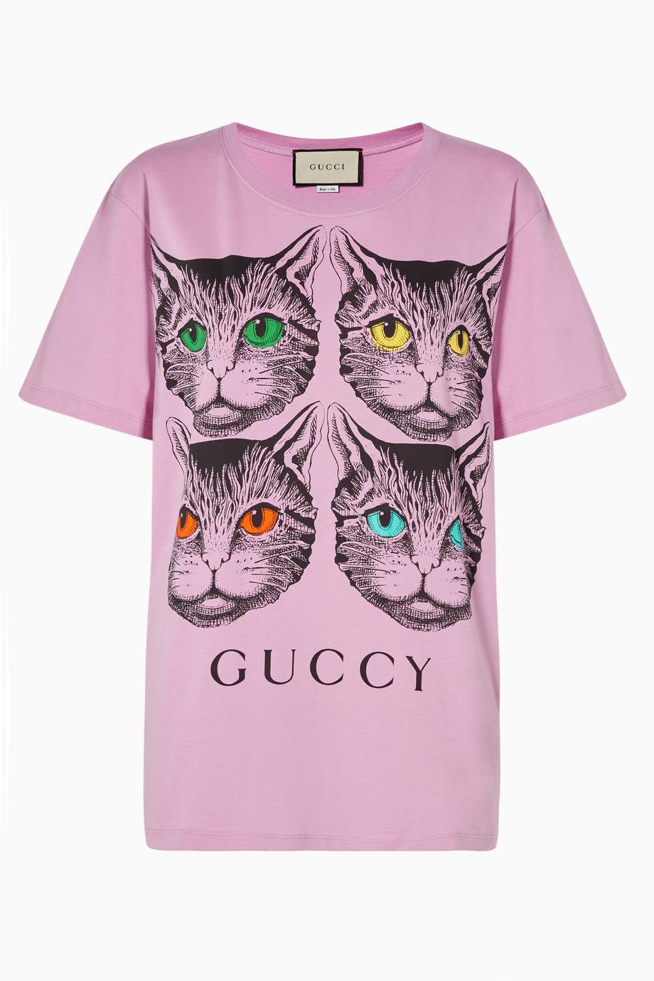 Shop Gucci Multicolour Purple Mystic Cat & Guccy Print T-Shirt for ...