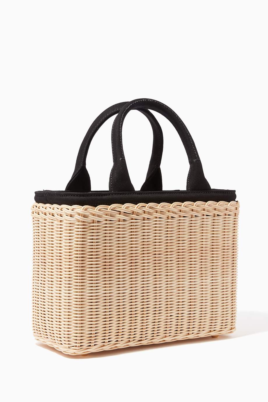 Shop Prada Black Natural & Black Midollino Picnic Basket Tote for Women
