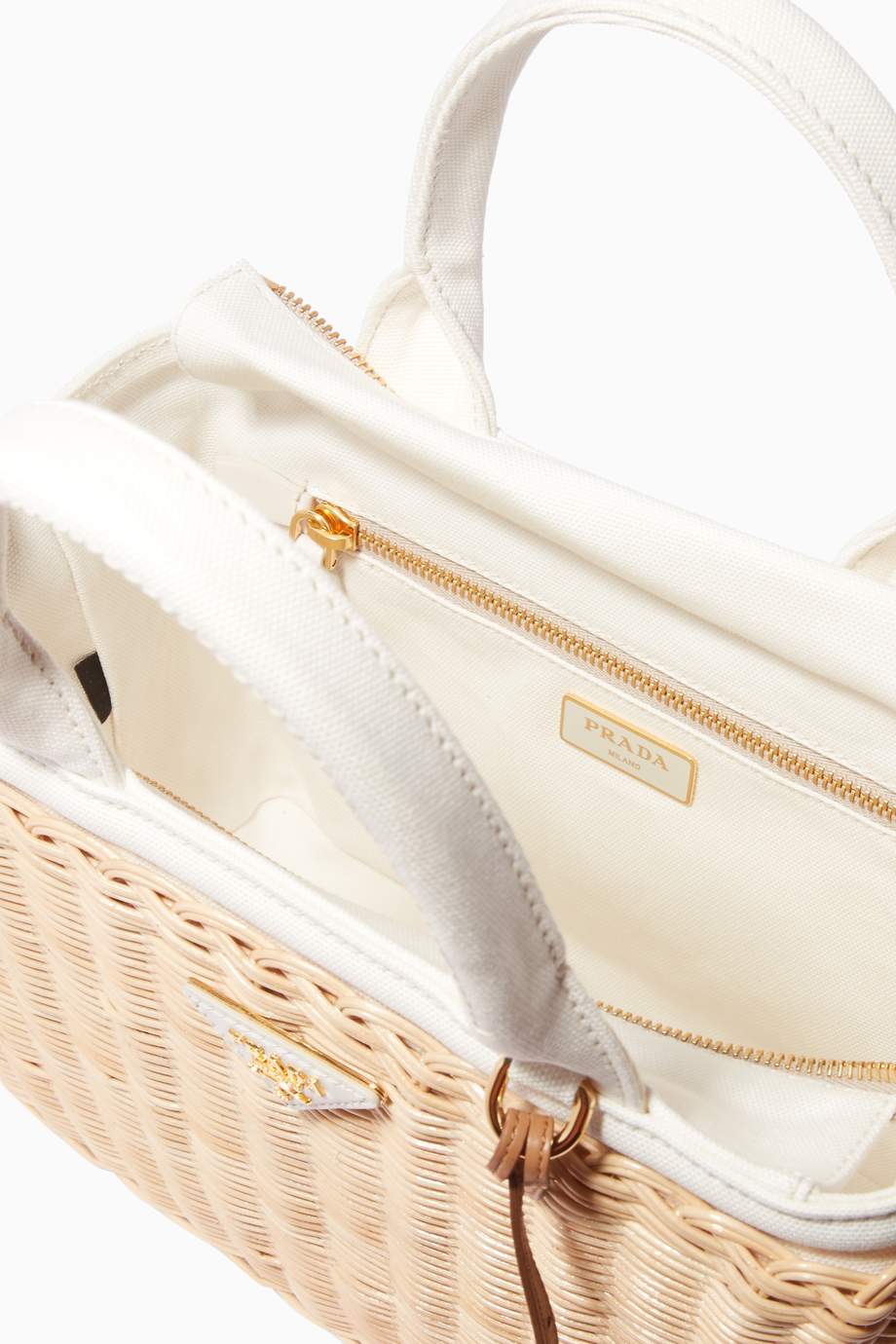 Shop Prada White White Picnic Basket Leather Tote Bag for Women