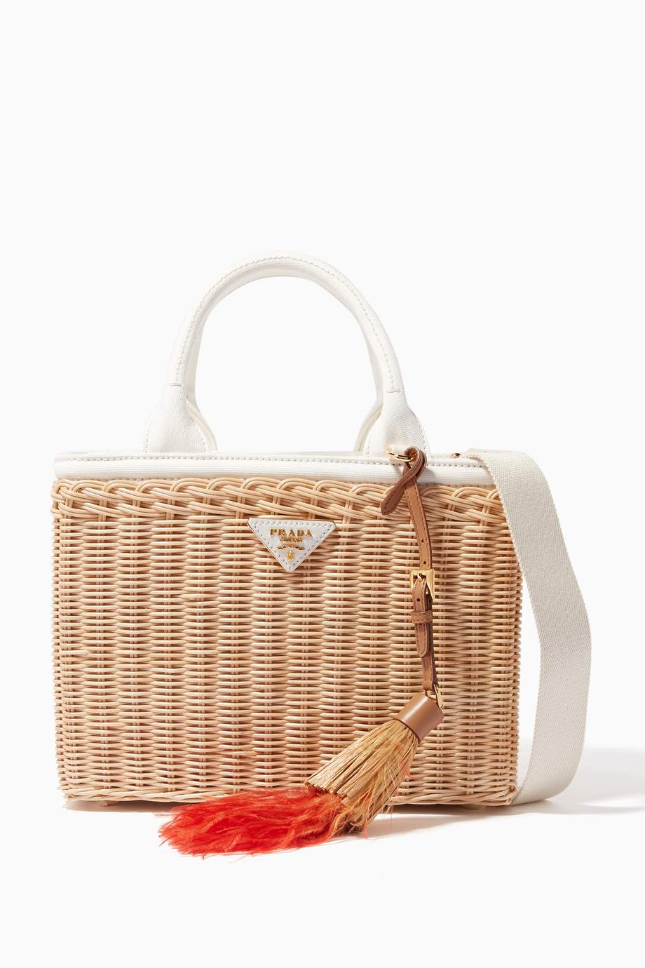 Shop Prada White White Picnic Basket Leather Tote Bag for Women