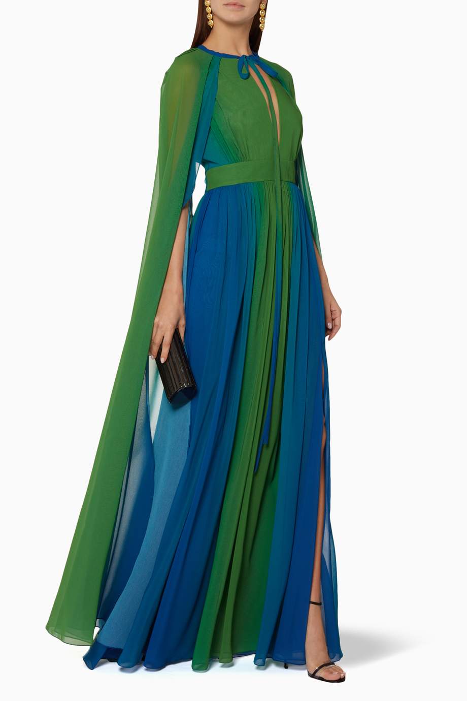 Shop Elie Saab Green Green & Blue Gradient Long Cape Gown for Women ...