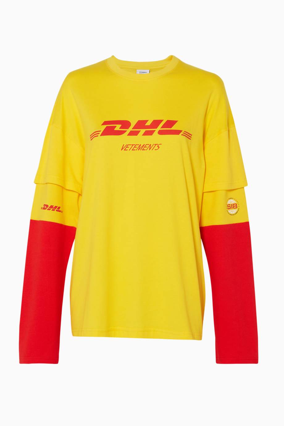 Shop Vetements Yellow Yellow DHL Printed Long Sleeved T-Shirt for Women ...