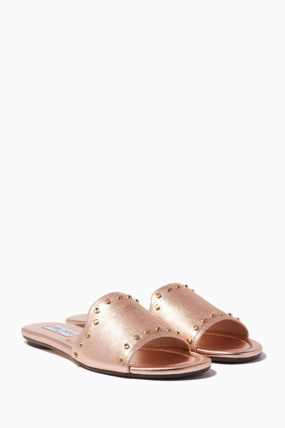 Shop Jimmy Choo Pink Rose Gold Studded Nanda Slides For Women Ounass Saudi