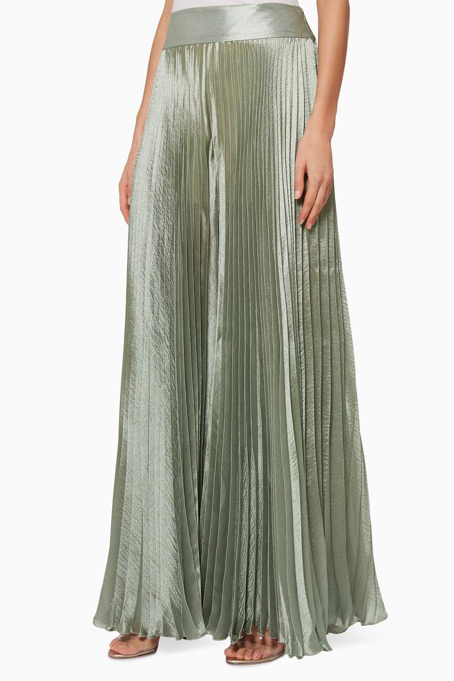 green pleated pants