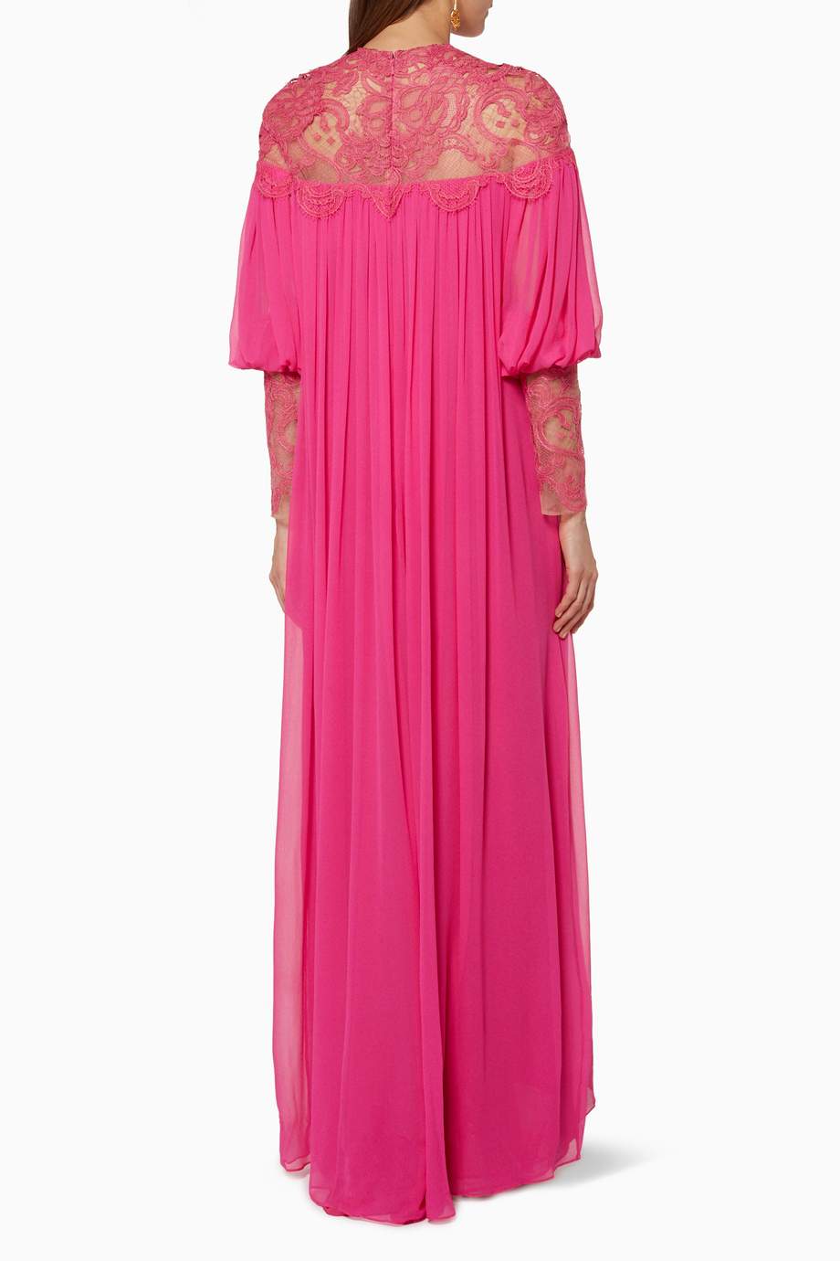 تسوق فستان سهرة بأكمام طويلة وطبقة دانتيل وردي Costarellos وردي للنساء