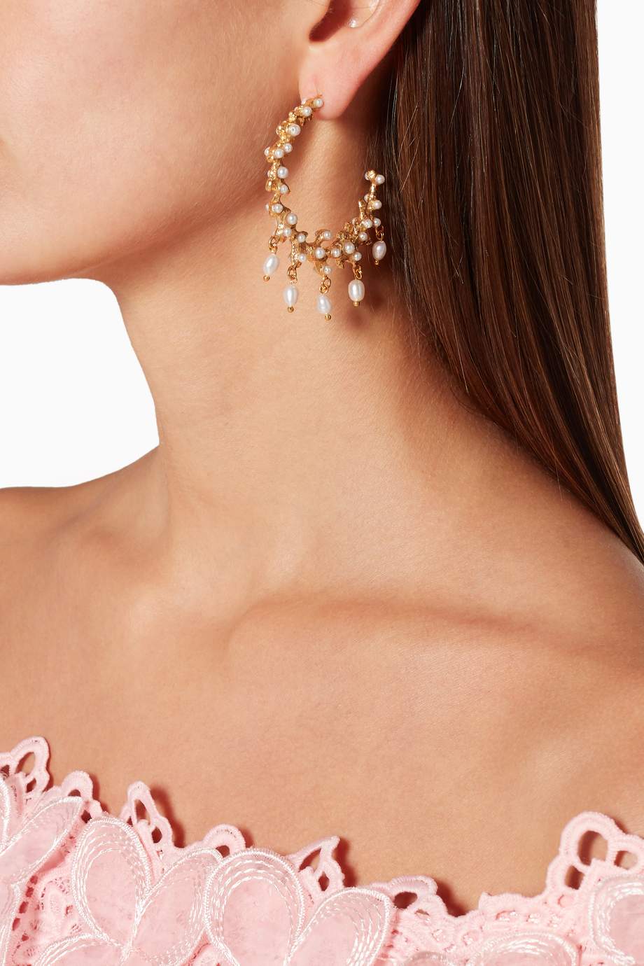 Shop Christie Nicolaides Gold Gold & Pearl Bianca Hoop Earrings for