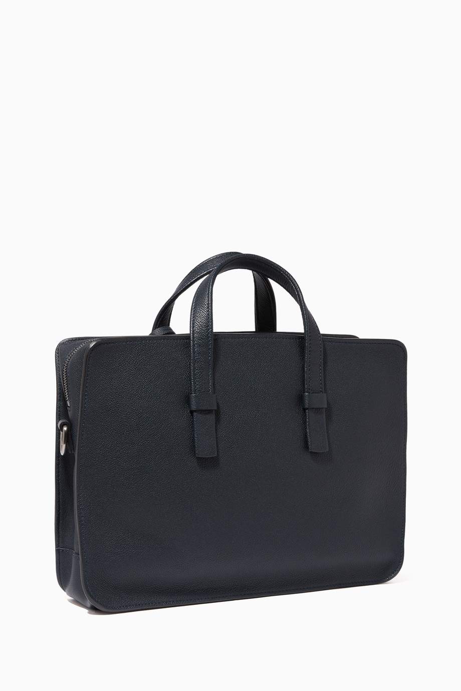 Shop Armani Blue Grainy Leather Business Laptop Bag for Men