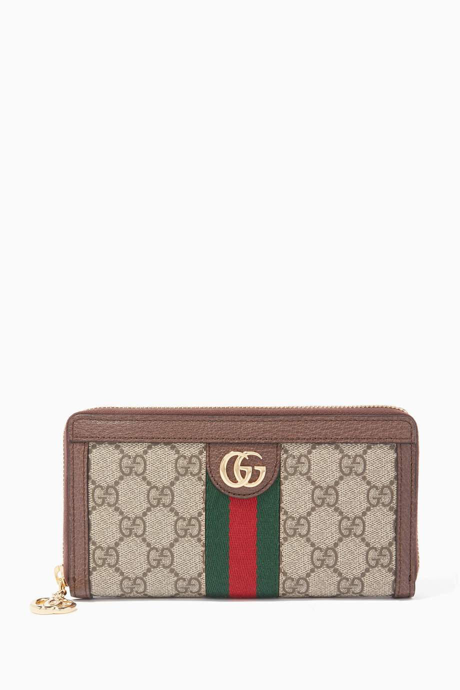Shop Gucci Brown Beige Ophidia GG Zip Around Wallet for Women | Ounass UAE
