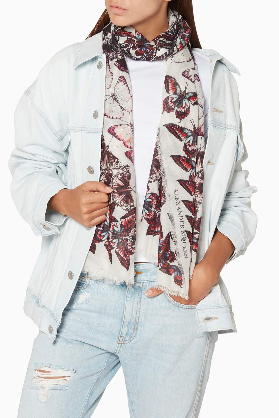 Shop Alexander McQueen Neutral Light-Beige Butterfly-Print ...