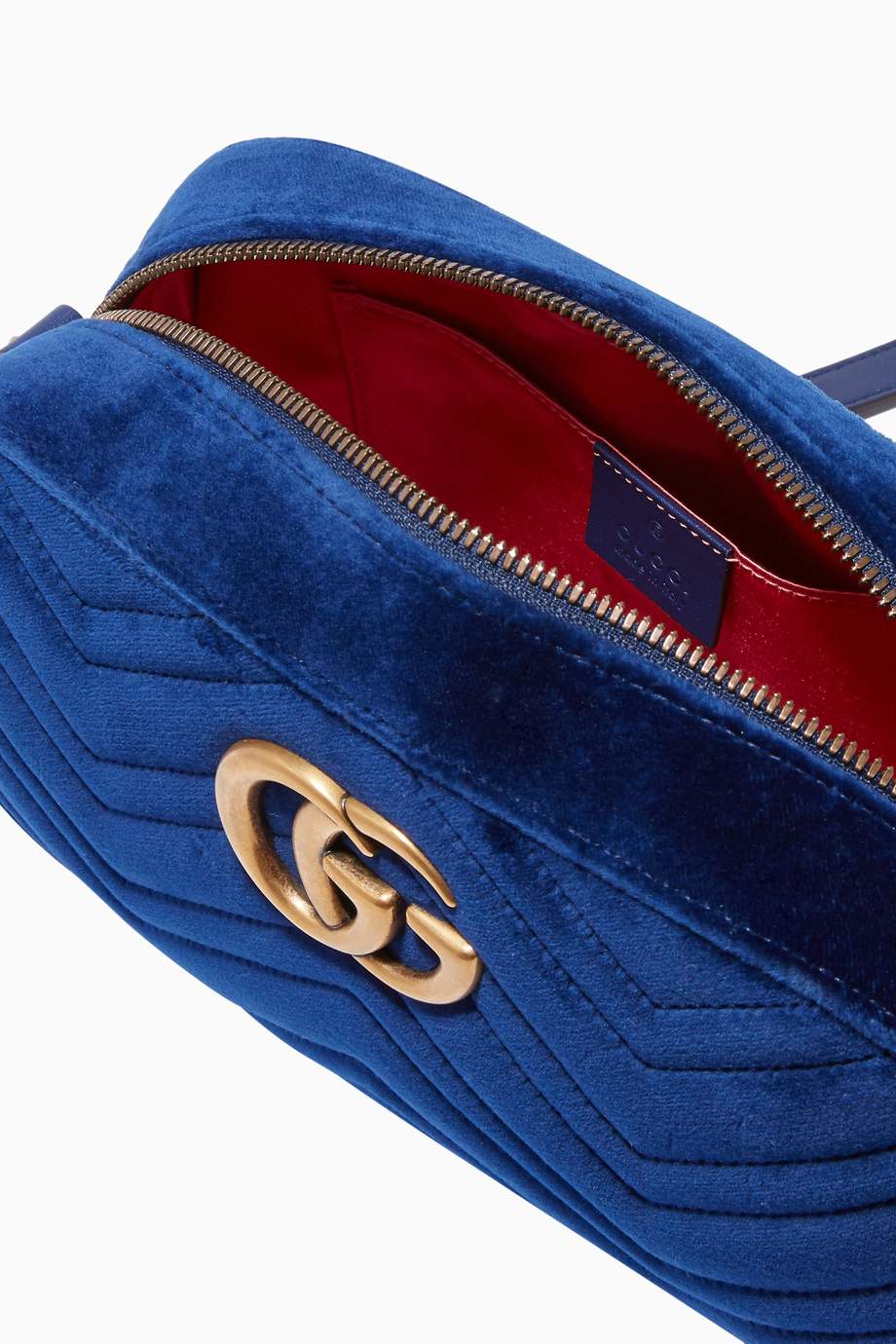 Shop Gucci Blue Blue Velvet Small GG Marmont Shoulder Bag for Women | Ounass UAE