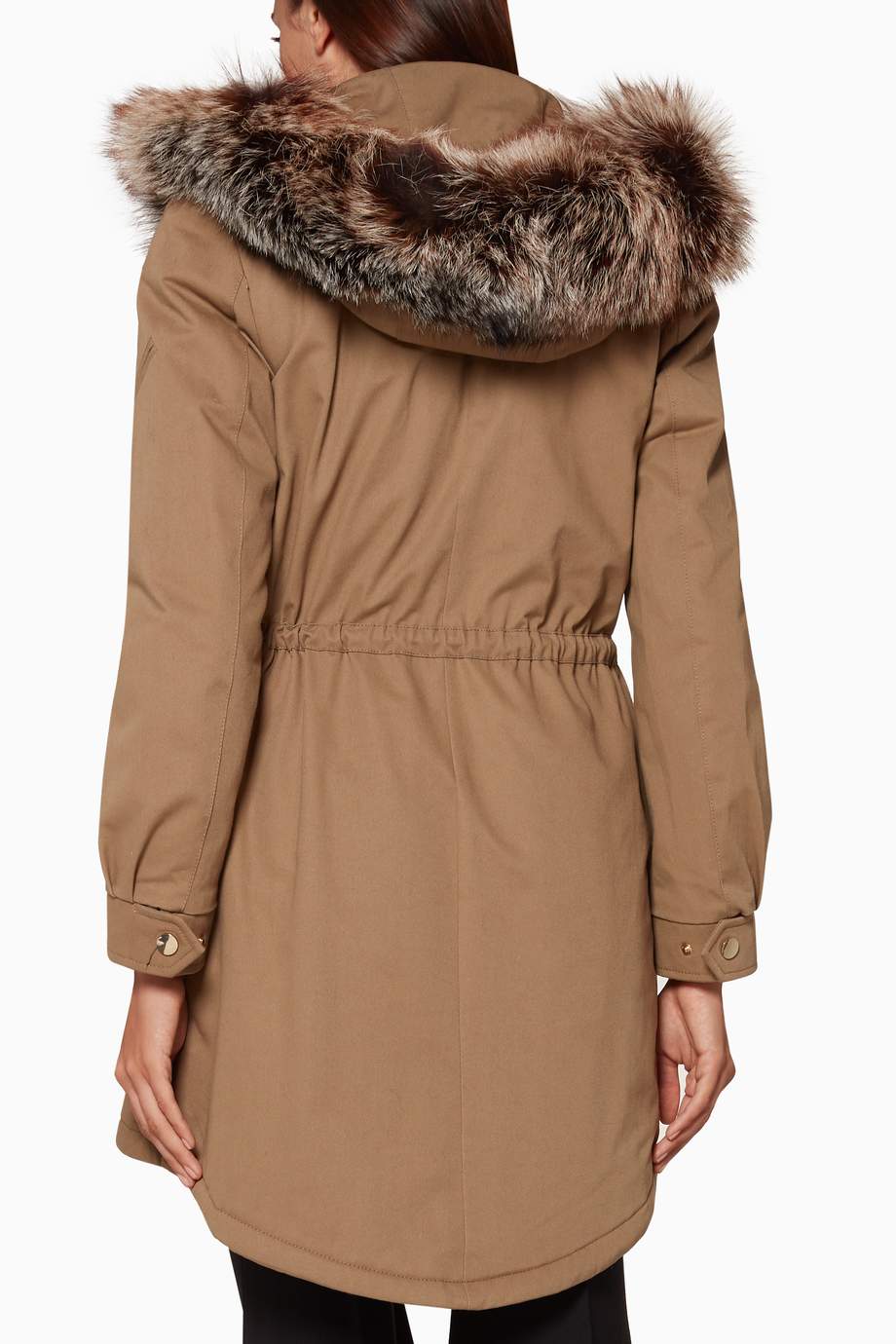 Shop SELMA CILEK Brown Khaki FoxFur Hooded Jacket for Women Ounass UAE