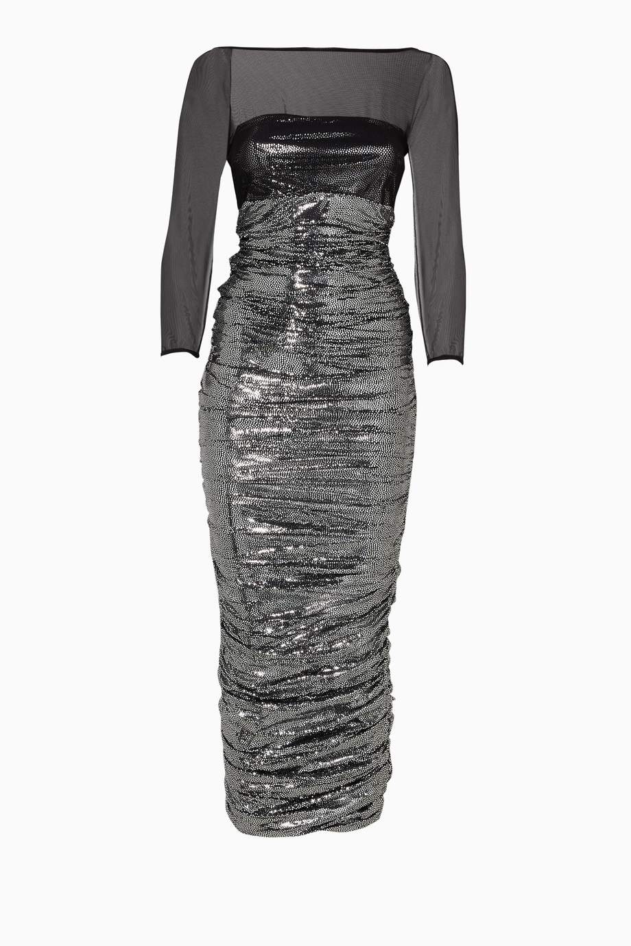 Shop Chiara Boni La Petite Robe Black Silver Lamé Gyun Midi Dress for ...