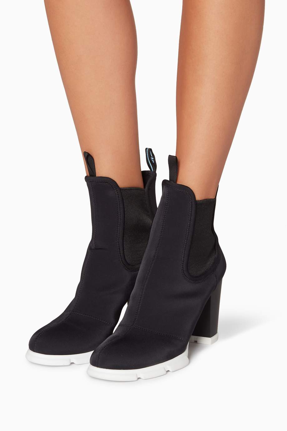 Shop Prada Black Black Neoprene ChunkyHeel Boots for Women Ounass Kuwait