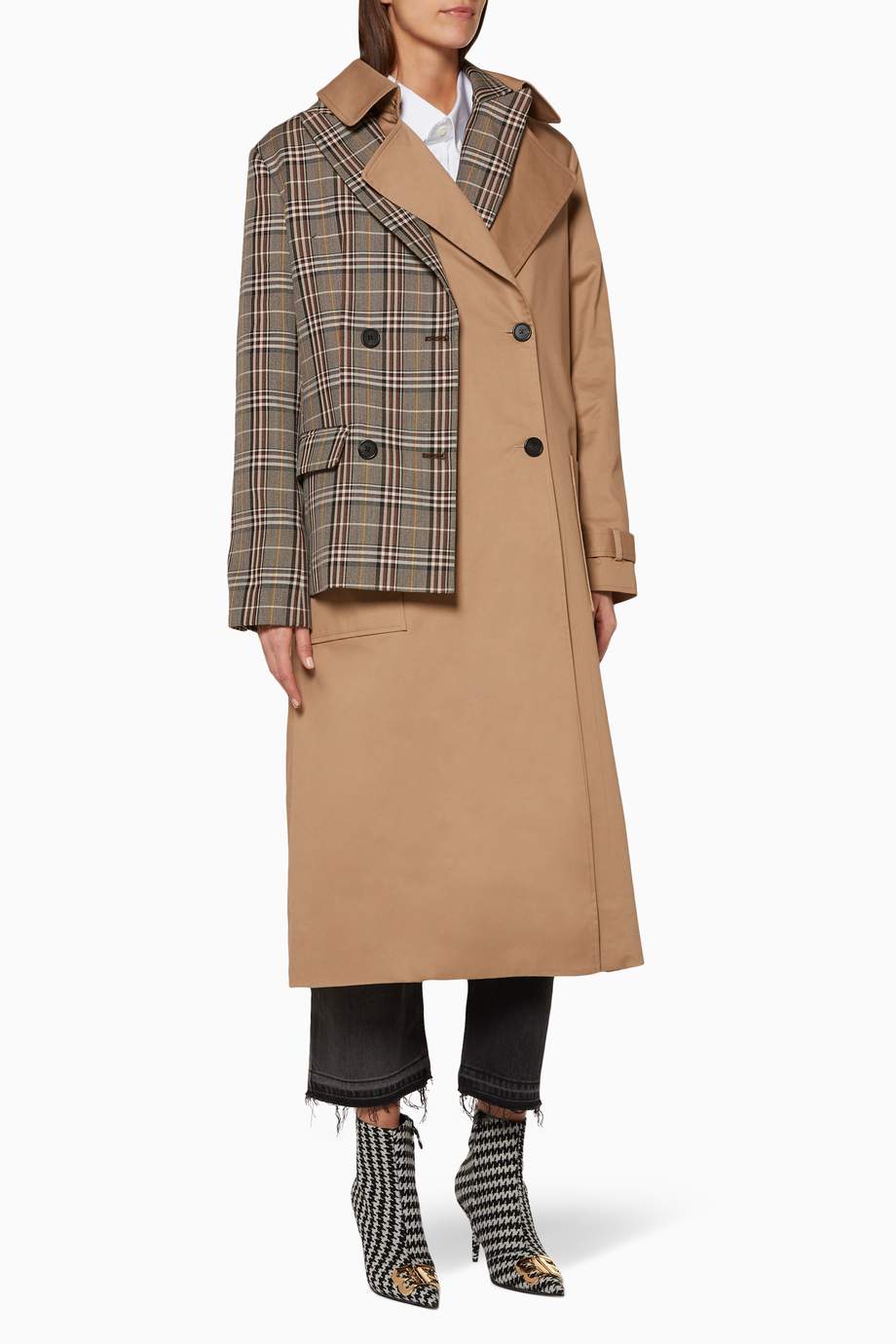 Shop Monse Brown Khaki Half & Half Trench Coat for Women Ounass Saudi