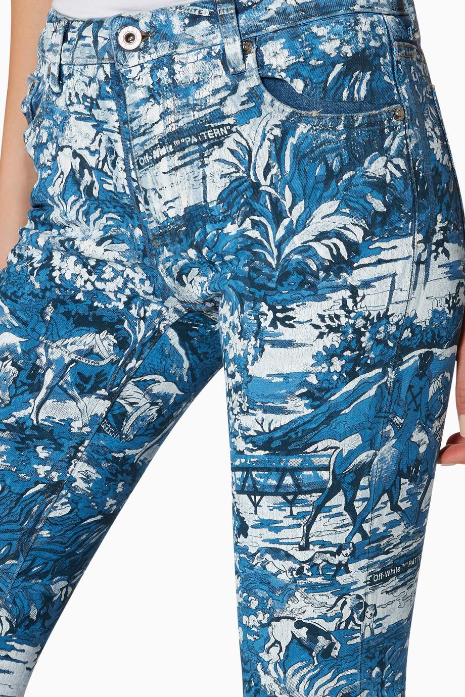 Shop OffWhite Blue Blue Denim Tapestry Skinny Jeans for Women Ounass UAE