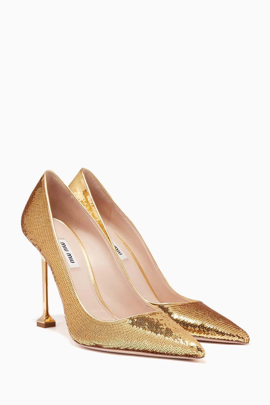 Shop Miu Miu Gold Gold Metallic PointToe Pumps for Women Ounass Bahrain