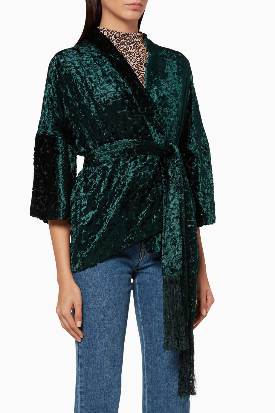 Shop WHISTLES Green Green Velvet Evony Kimono Jacket for Women Ounass UAE