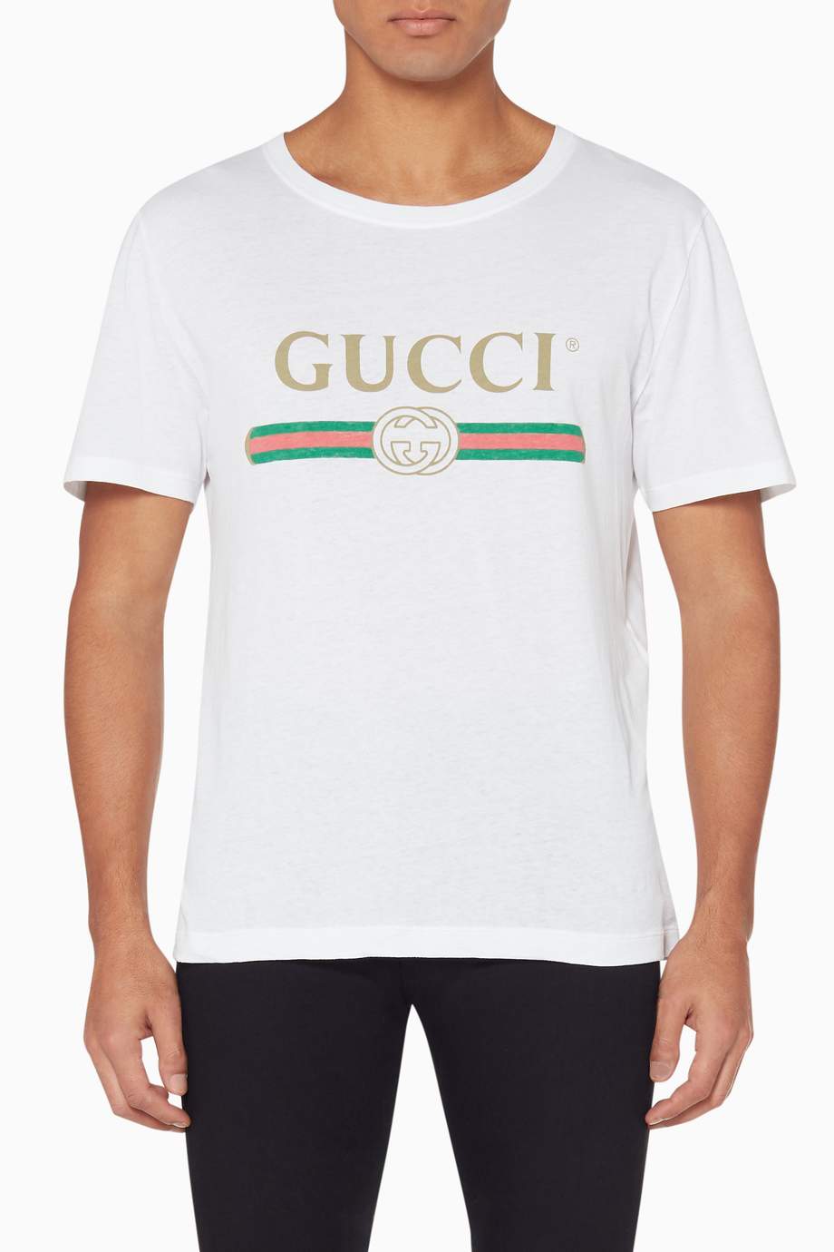 Shop Gucci White White Gucci Logo Washed-Cotton T-Shirt for Men ...