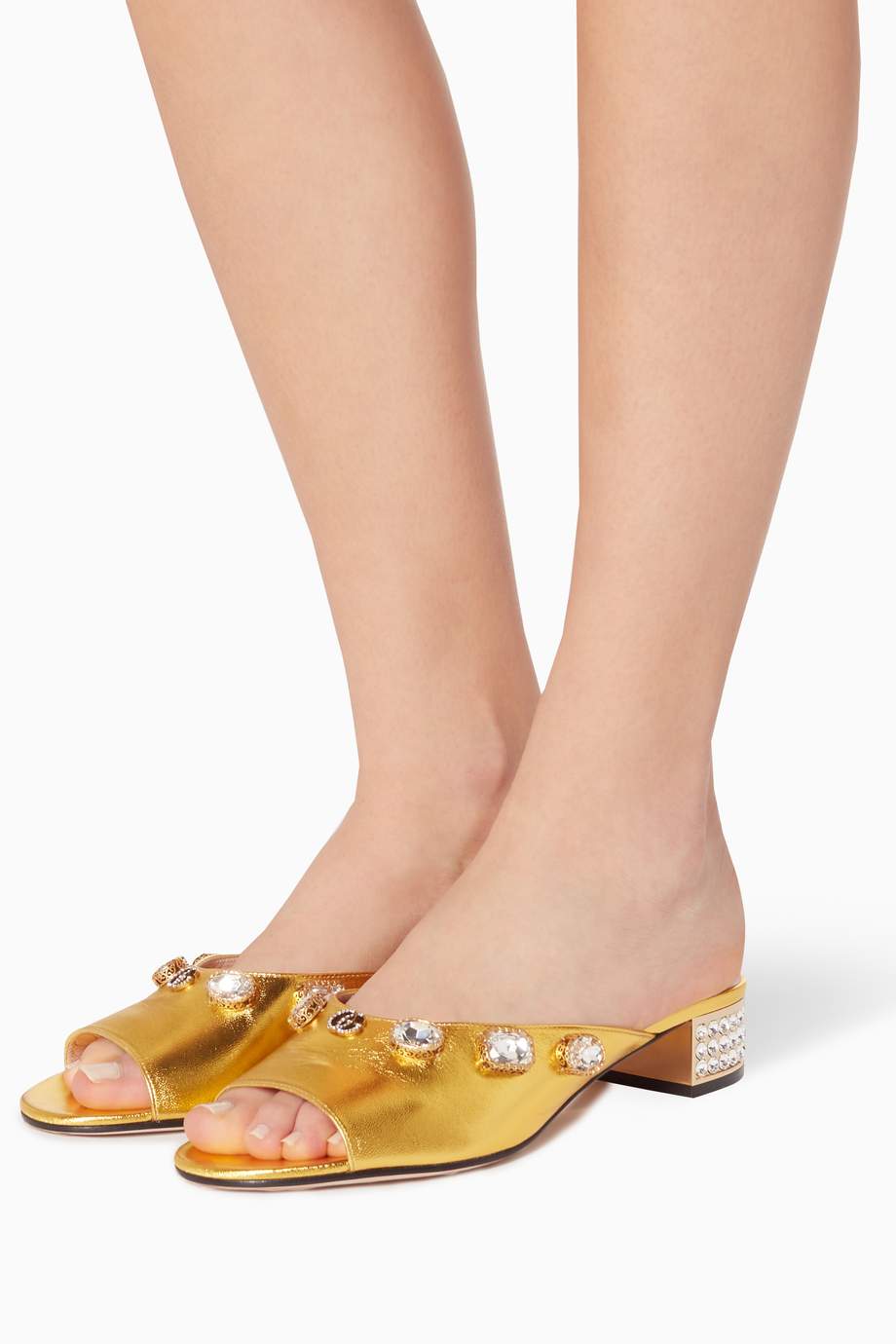 Shop Gucci Gold Lyric Gem Embellished Slide Sandals for Women | Ounass UAE
