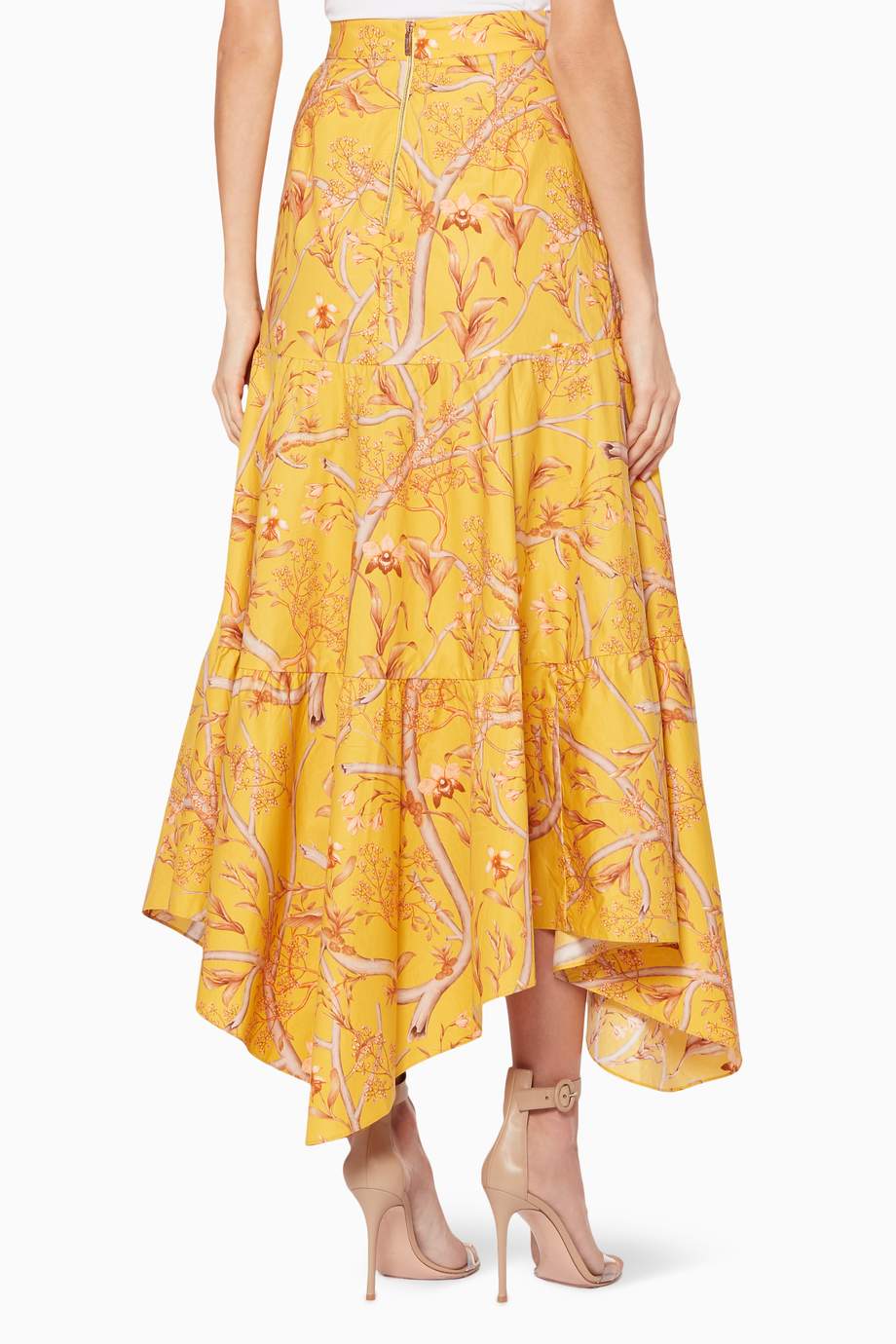 Shop Johanna Ortiz Yellow Yellow Printed La Cumbia Midi Skirt for Women ...