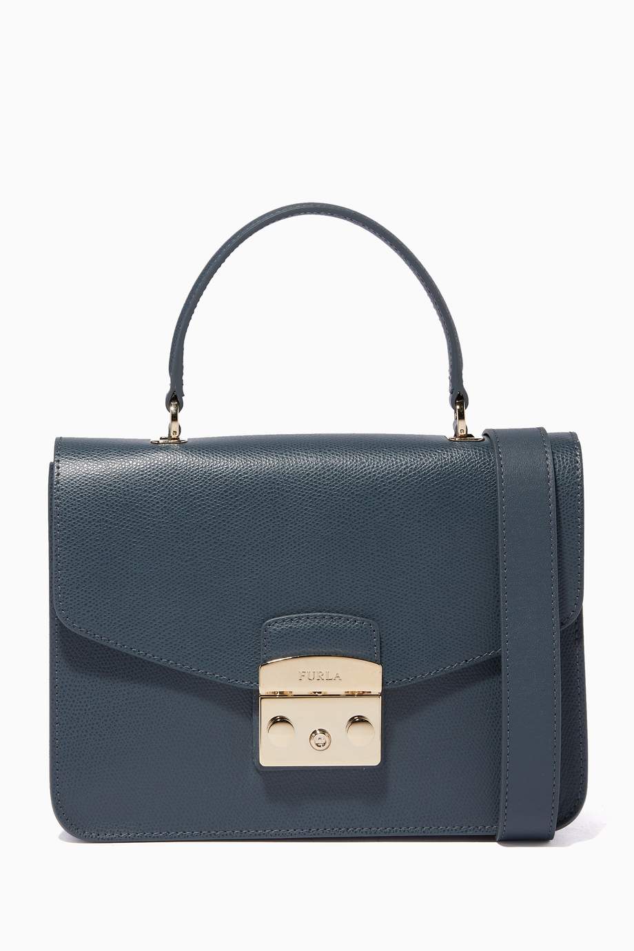 Shop Furla Blue Ardesia-Grey Metropolis Top Handle Bag for Women ...