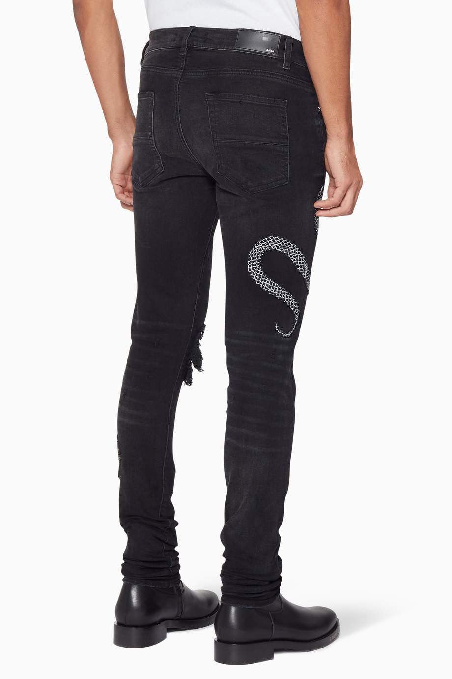 Shop Amiri Black Black GlitterSnake Broken Jeans for Men Ounass Oman