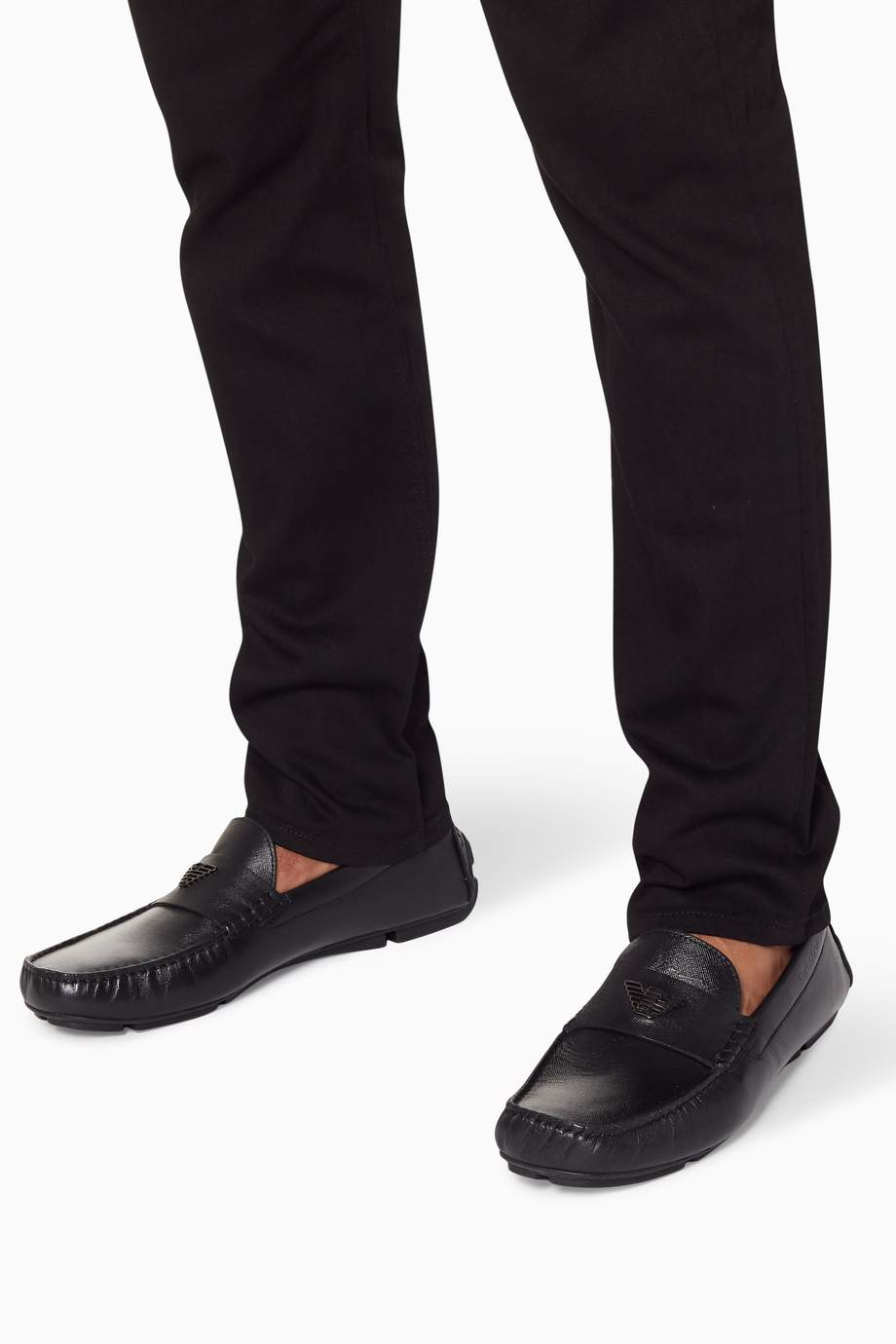 emporio armani driver moccasins in leather with logo