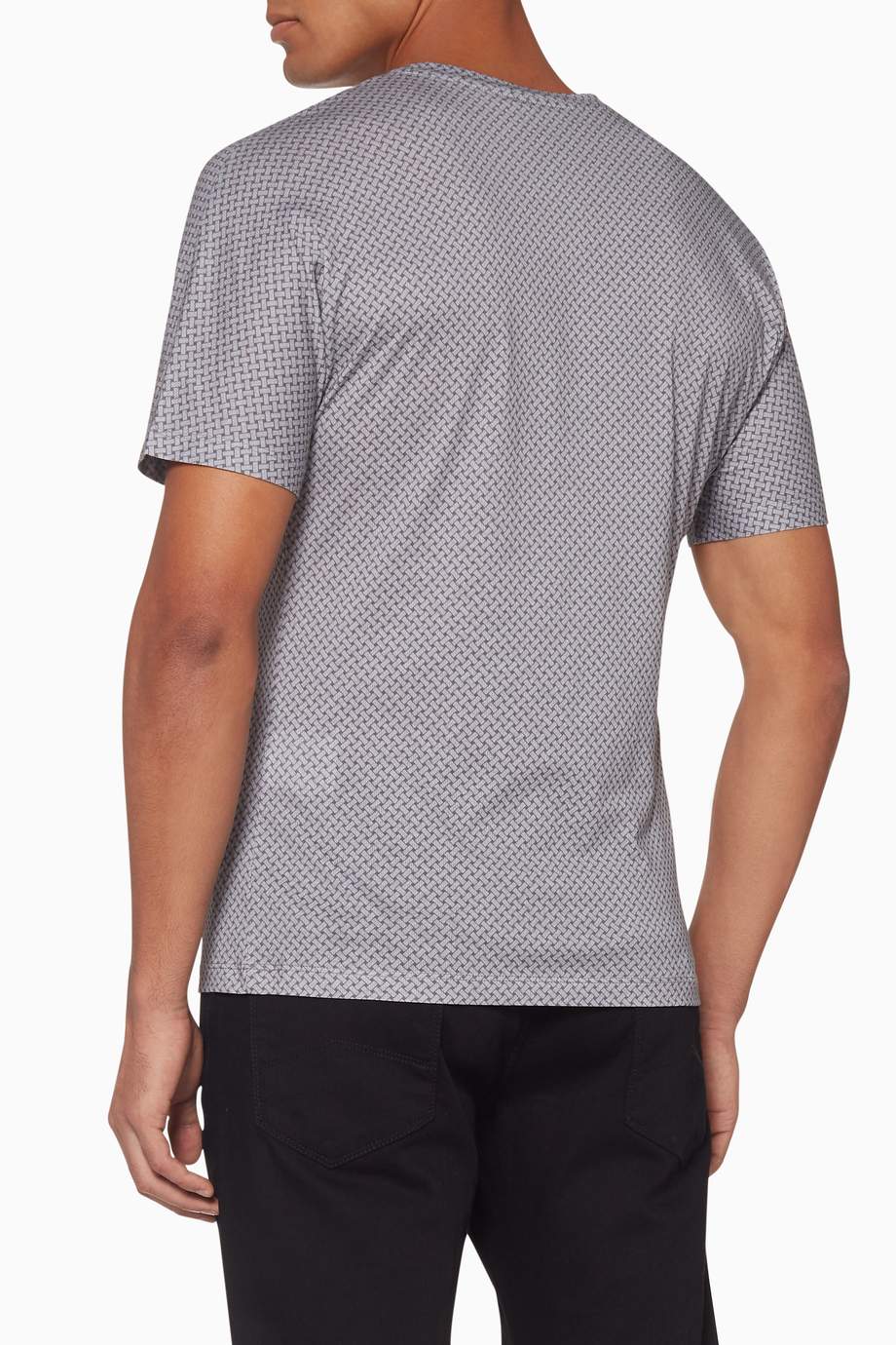 Shop Emporio Armani Grey Woven Pattern V-Neck T-Shirt for Men | Ounass UAE