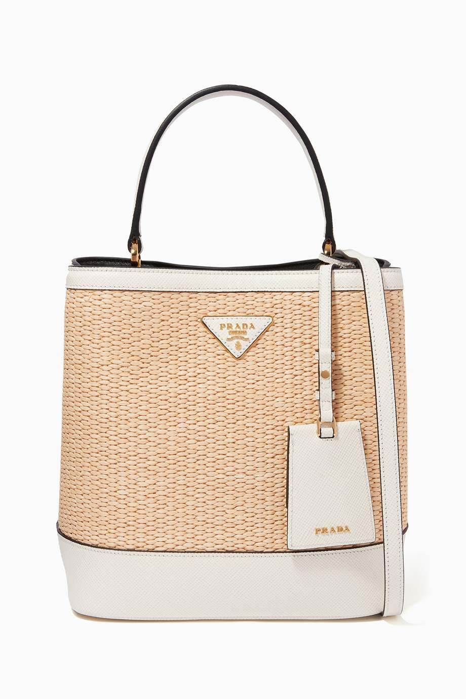 prada straw bag white