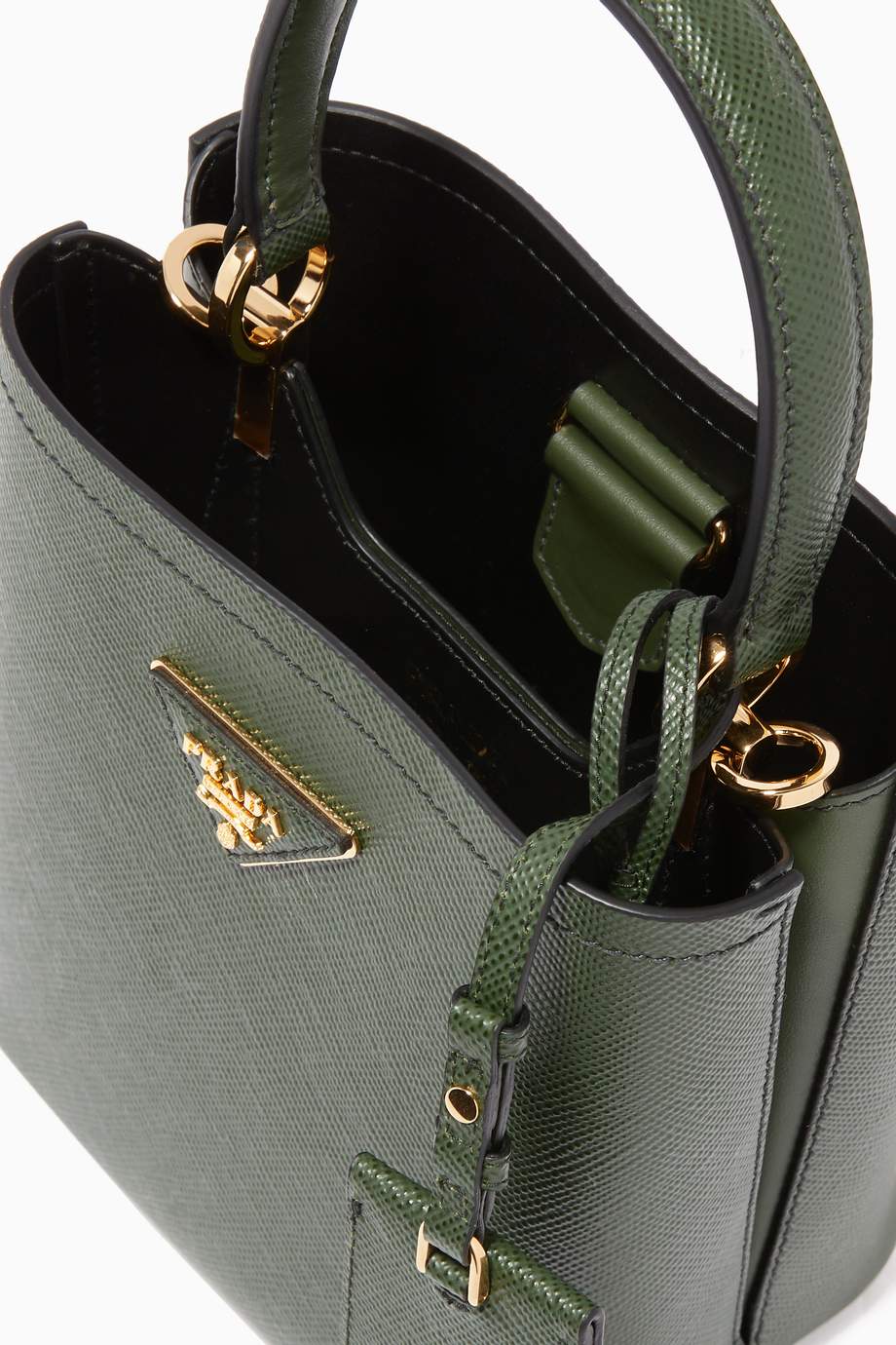 Shop Prada Green Panier Small Saffiano Leather Bucket Bag for Women | Ounass Saudi