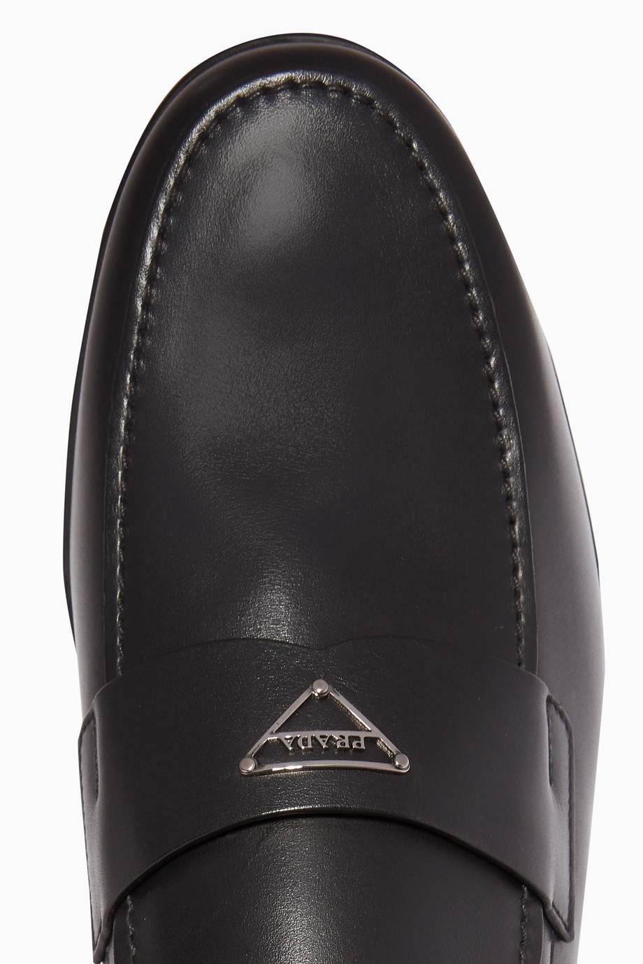 prada black chunky leather logo loafers