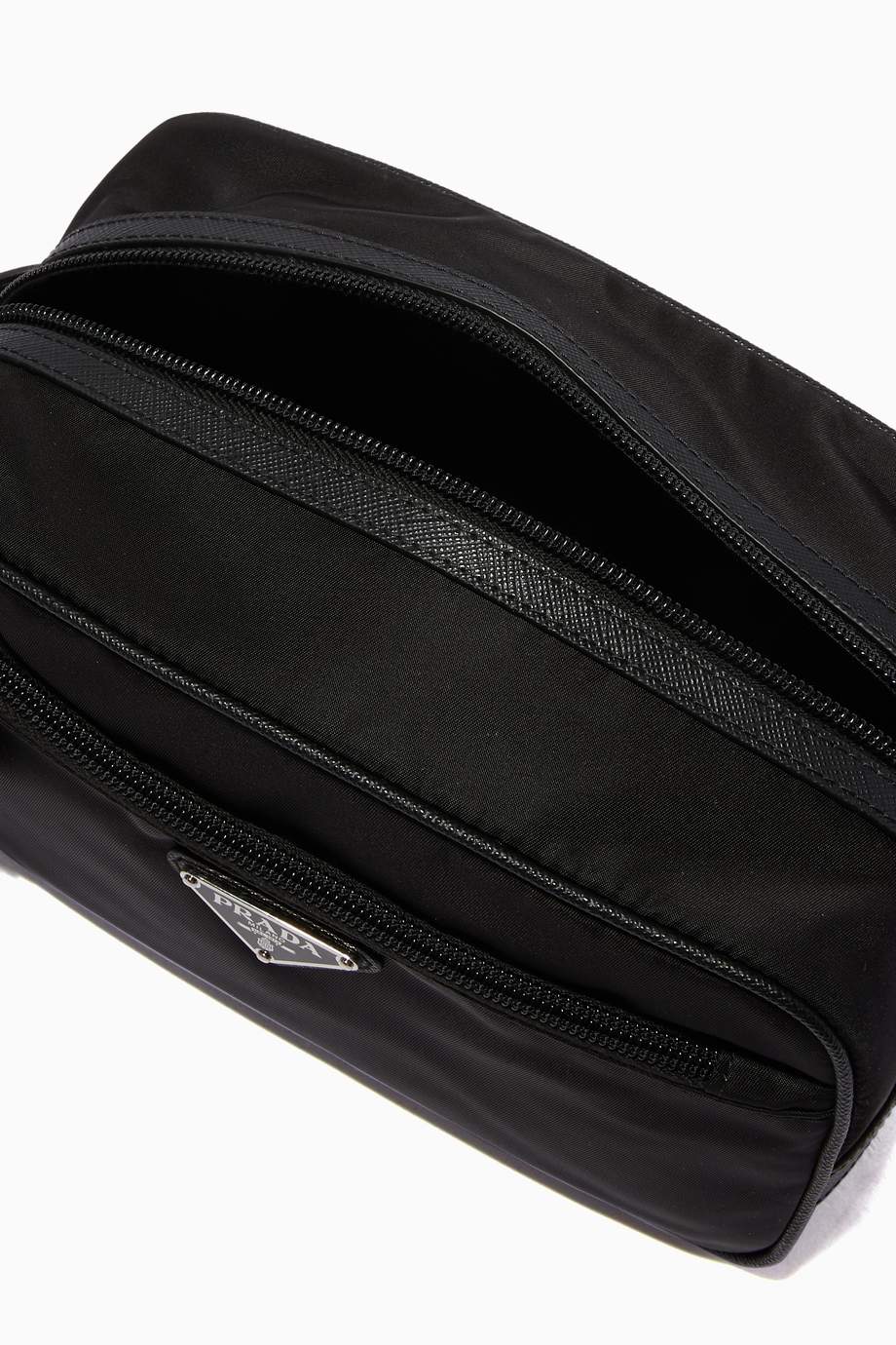 Shop Prada Black Black Nylon & Saffiano Leather Wash Bag for Men