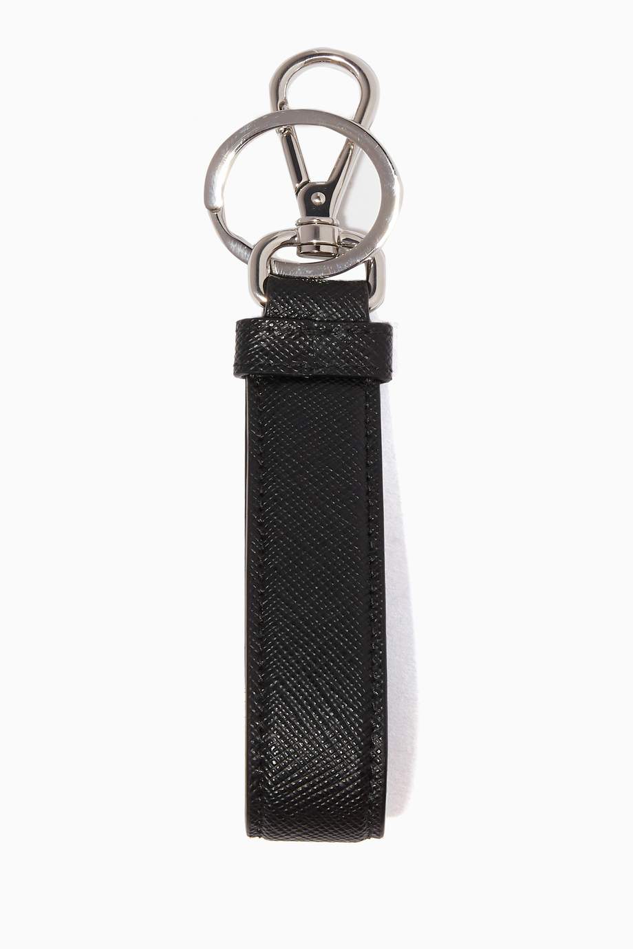 Shop Prada Black Black Saffiano Leather Key Ring for Men | Ounass UAE