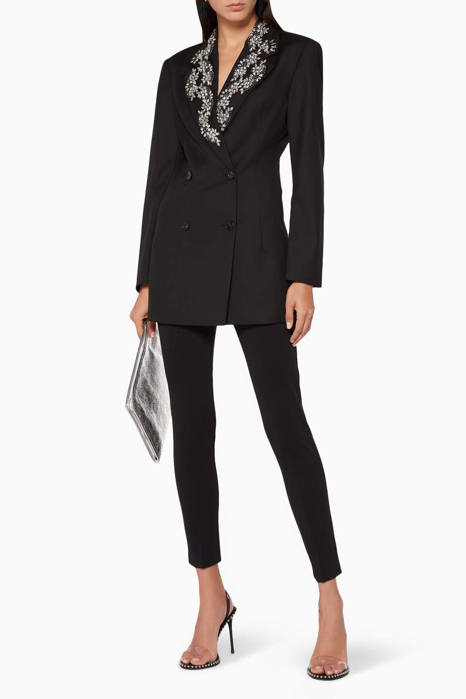 Shop Rotate Black Black Crystal-Embellished Gabardine Blazer for Women ...