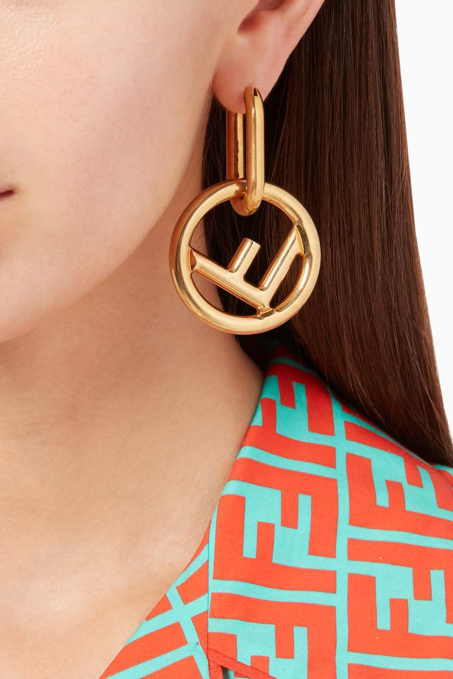 Shop Fendi Gold GoldTone Oversized F Logo Earrings for Women Ounass