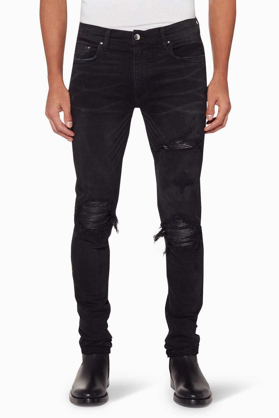 Shop Amiri Black MX1 Leather Patch Jeans for Men | Ounass UAE
